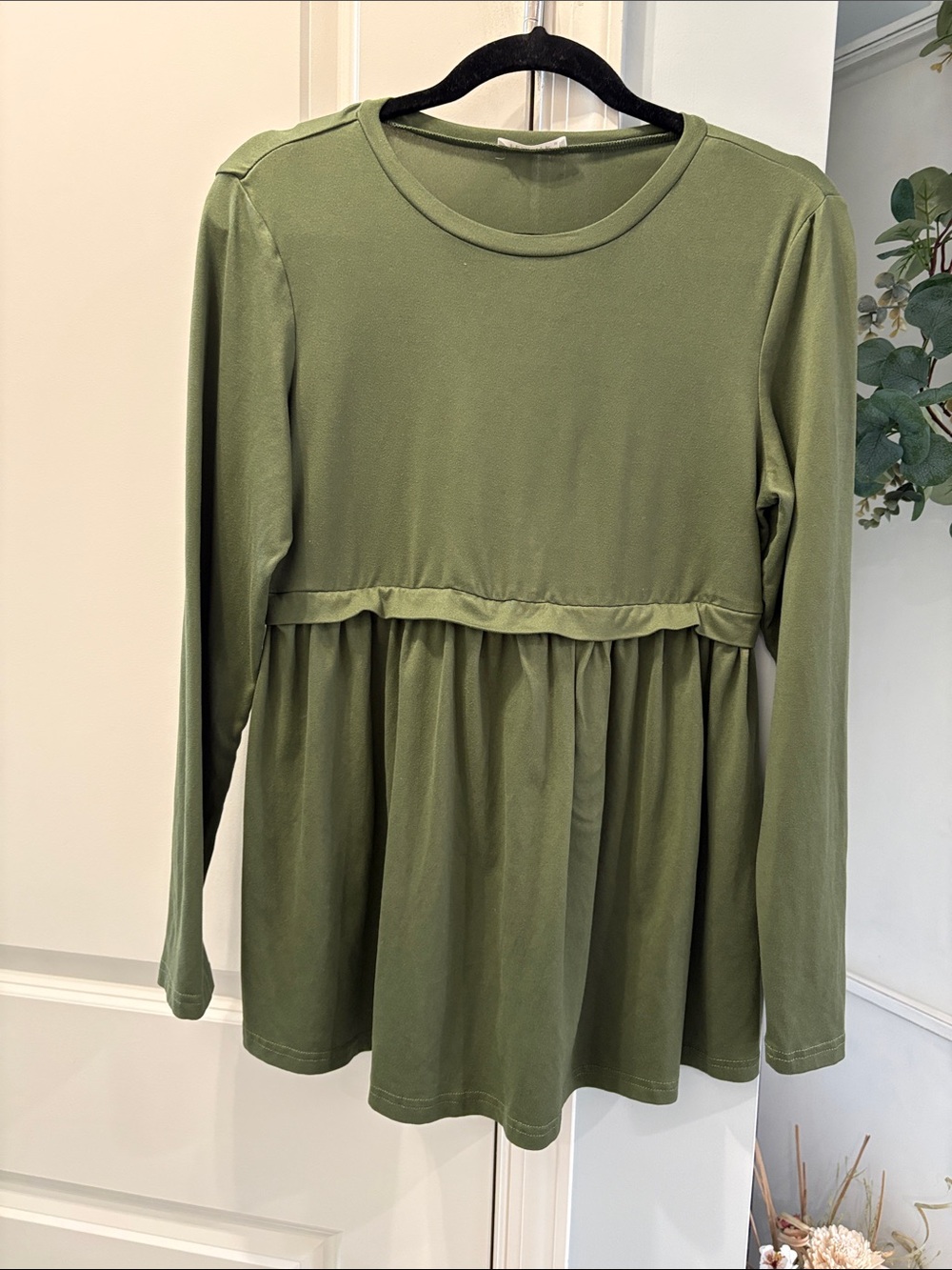 Olive Green Long-Sleeve Peplum Top maternity